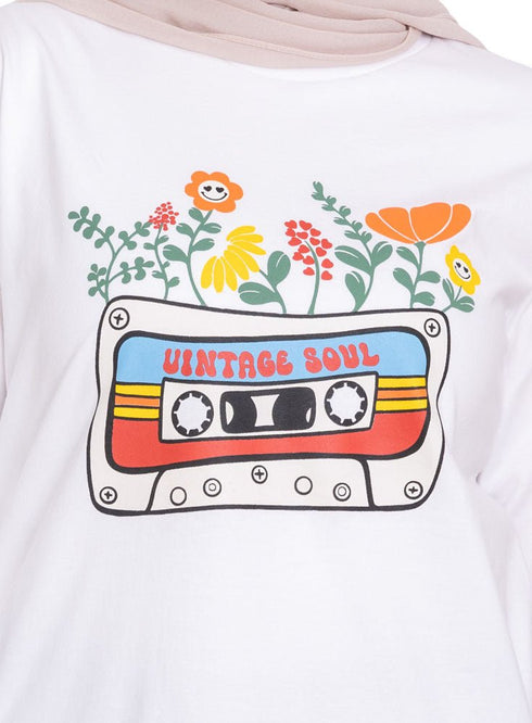 White Printed Long - Sleeve Design 27 - Khotwh